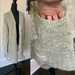 Sea foam Green Distressed Long Cardigan